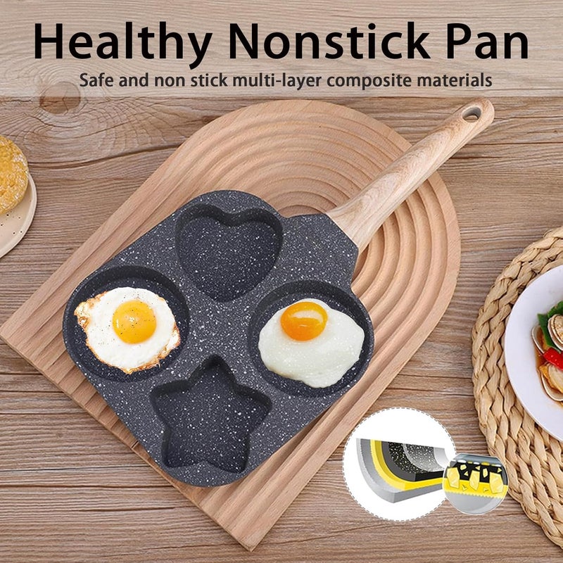 JUSTUP Nonstick Frying Pan,4-Cup Egg Pan Nonstick Divided Grill Frying Pan, 7.5 Inch Healthy Granite Egg Pan with Anti-scald Handle, Breakfast Skillet for Pancakes,Bacons (Black) - Image 2