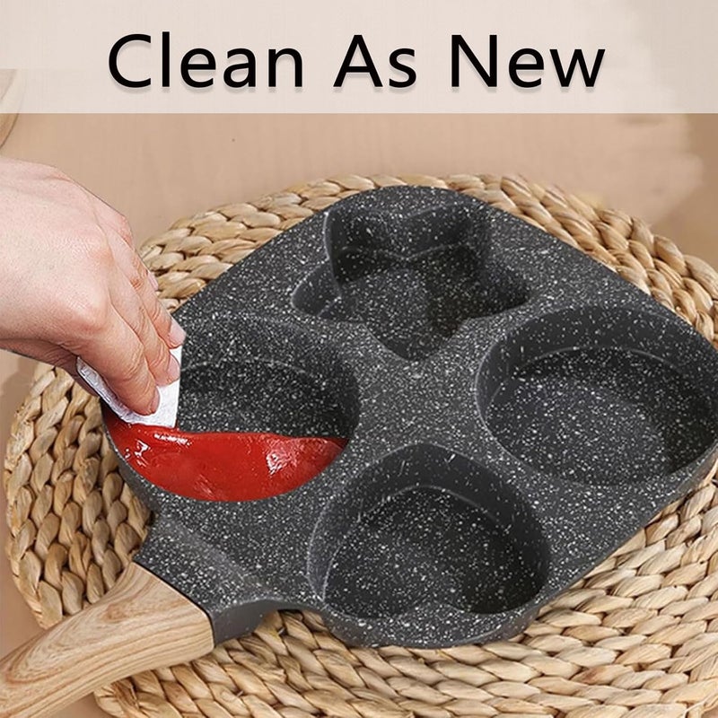 JUSTUP Nonstick Frying Pan,4-Cup Egg Pan Nonstick Divided Grill Frying Pan, 7.5 Inch Healthy Granite Egg Pan with Anti-scald Handle, Breakfast Skillet for Pancakes,Bacons (Black) - Image 5