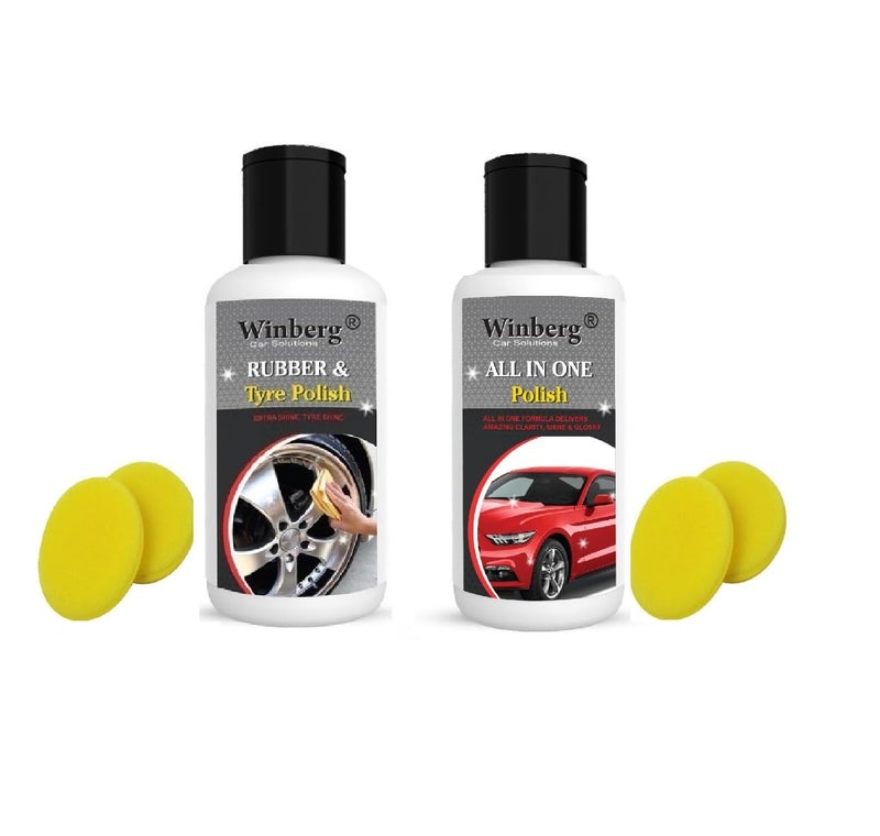 Winberg 2 pcs Car Tyre Polish and All in One Polish with 4 Applicator Pads for your car,bike,suv polish- TA002 - Image 1