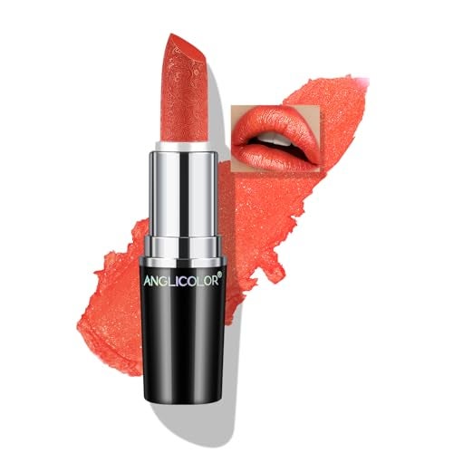 Anglicolor Glitter Coral LipstickDiamond High Shine FinishMoisturizing Creamy FormulaNonStickySparkle Brick Red Lipstick For WomenFor Bar Nights PartyMusic Festivals14 SUNRISE AT SEA 4g - Image 1