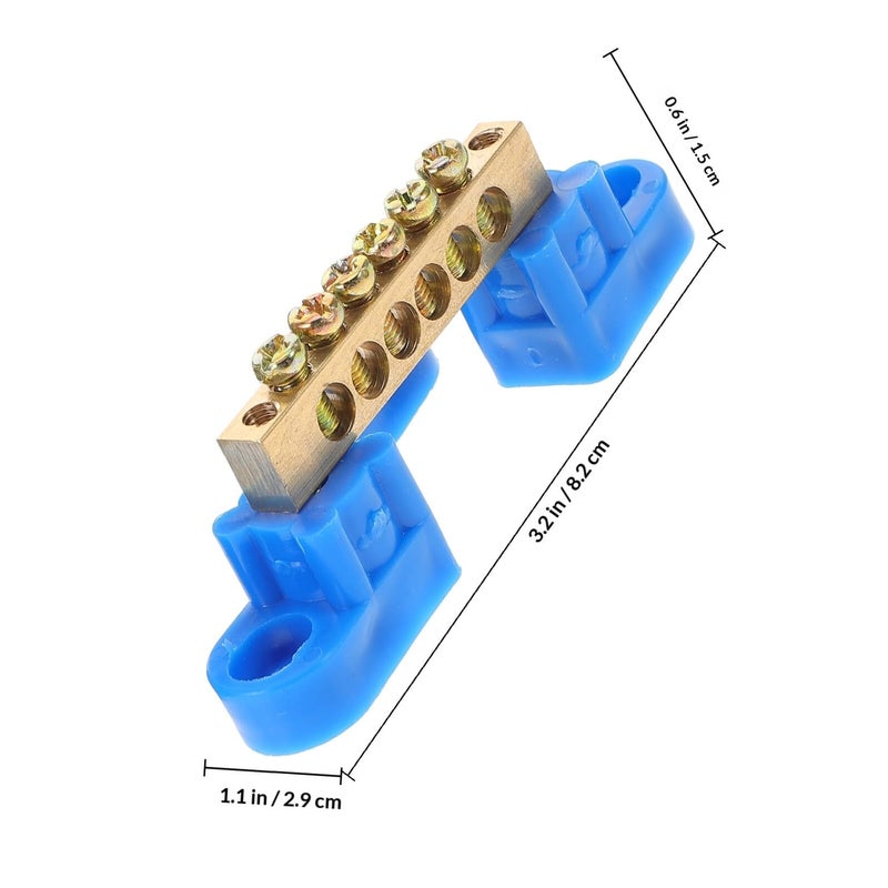 Copper Grounding Bar Kit 6 Terminal Bus Bar For Panel Wiring Blue 6 Hole Ground Block - Image 3