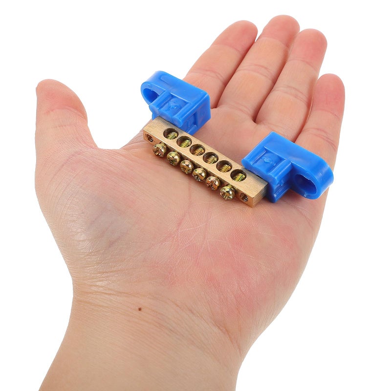 Copper Grounding Bar Kit 6 Terminal Bus Bar For Panel Wiring Blue 6 Hole Ground Block - Image 5