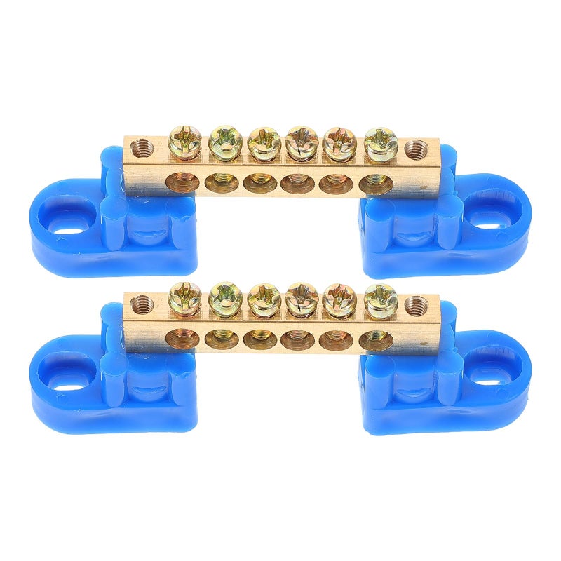 Copper Grounding Bar Kit 6 Terminal Bus Bar For Panel Wiring Blue 6 Hole Ground Block - Image 2