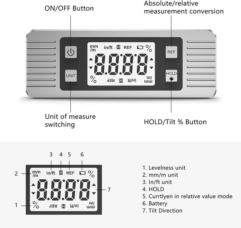 Digital Level Angle Gauge, Magnetic Electronic Protractor Inclinometer Tool for Woodworking, Construction & Machinery, Precision Measurement (Silver) - Image 3