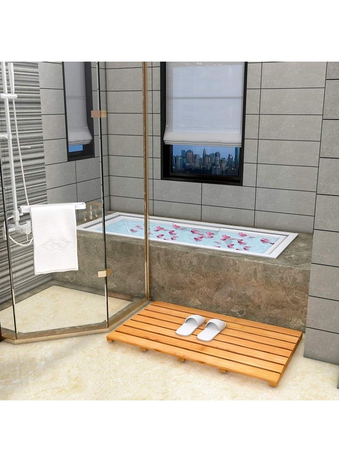 Bamfan Bamboo Wooden Bath Floor Mat for Luxury Shower - Non-Slip Bathroom Waterproof Rug for Indoor or Outdoor Use (31.3 x 18.1 x 1.5 Inches)  - Image 3
