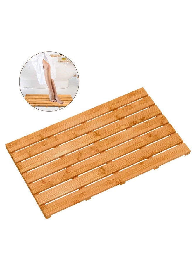Bamfan Bamboo Wooden Bath Floor Mat for Luxury Shower - Non-Slip Bathroom Waterproof Rug for Indoor or Outdoor Use (31.3 x 18.1 x 1.5 Inches)  - Image 1