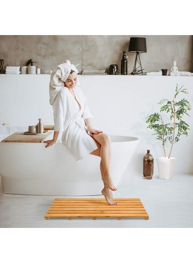 Bamfan Bamboo Wooden Bath Floor Mat for Luxury Shower - Non-Slip Bathroom Waterproof Rug for Indoor or Outdoor Use (31.3 x 18.1 x 1.5 Inches)  - Image 2
