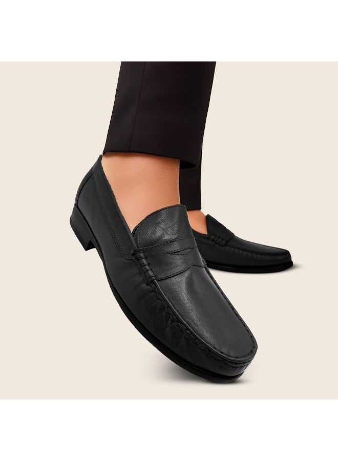 Mont Hawk Ara Mocc Men’s Genuine Leather Loafers – Premium Argentinean Cowhide Slip-On Casual & Semi Formal Shoes for Men, Comfortable Breathable Moccasin Driving Loafers with Rubber Sole (Black) - Image 4