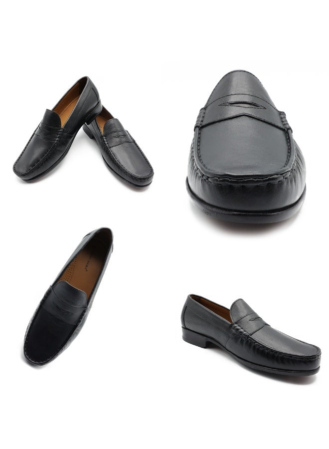 Mont Hawk Ara Mocc Men’s Genuine Leather Loafers – Premium Argentinean Cowhide Slip-On Casual & Semi Formal Shoes for Men, Comfortable Breathable Moccasin Driving Loafers with Rubber Sole (Black) - Image 3