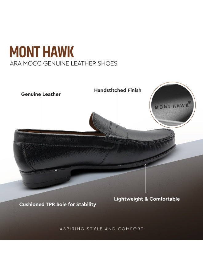 Mont Hawk Ara Mocc Men’s Genuine Leather Loafers – Premium Argentinean Cowhide Slip-On Casual & Semi Formal Shoes for Men, Comfortable Breathable Moccasin Driving Loafers with Rubber Sole (Black) - Image 2