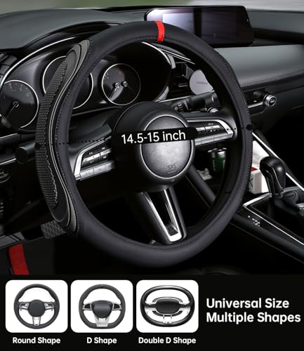 XCBYT Steering Wheel Cover Black Leather Steering Wheel Wrap Great Grip with 3D Honeycomb Quick and Effortless Installation NonSlip Silicone Inner Ring for Women Man Universal Fit 14515 Inch - Image 3