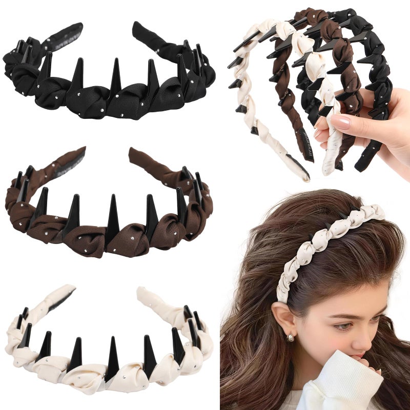 Tiefebene 3PCS Zig Zag Headbands for Women - Non Slip Wavy Headband with Teeth Thin Zigzag Head Bands for Girls, Plastic Hair Comb Headband for Casual, Workout, Hair Accessories for Valentineâ€™s Day Gift - Image 1