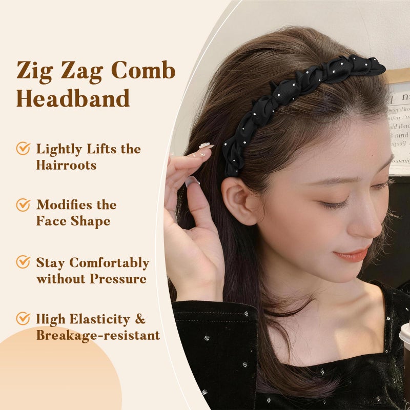 Tiefebene 3PCS Zig Zag Headbands for Women - Non Slip Wavy Headband with Teeth Thin Zigzag Head Bands for Girls, Plastic Hair Comb Headband for Casual, Workout, Hair Accessories for Valentineâ€™s Day Gift - Image 4