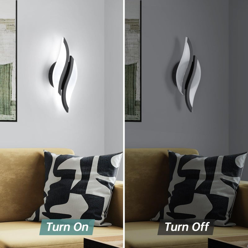 CANEOE Modern LED Wall Sconce 6000K Black Indoor Wall Light Fixtures Acrylic Wall Sconce Lighting for Living Room Bedroom Bedside Bathroom Hallway Stairway Wall Lamp (Black, 1 Pack, 6000K) - Image 4