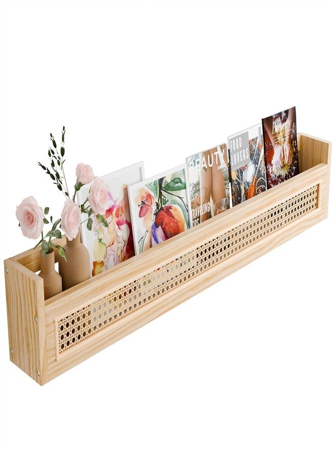 Ecowillon رف حائط من الخشب والروطان من إيكوويلون - أرفف عائمة للتخزين في غرف الأطفال، رف على شكل حرف U من خشب الصنوبر الطبيعي | أرفف ديكور بوهيمية لديكور غرف الأطفال المحايدة، غرفة المعيشة، غرفة النوم - Image 1