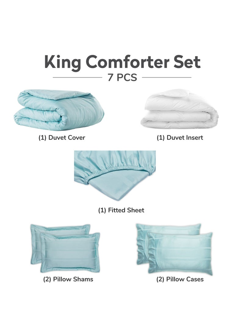Donetella - Comforter Set 7-Piece Cotton Bedding Set With Removable Filler Double Size 260 X 240 Cm Turquoise - Image 1