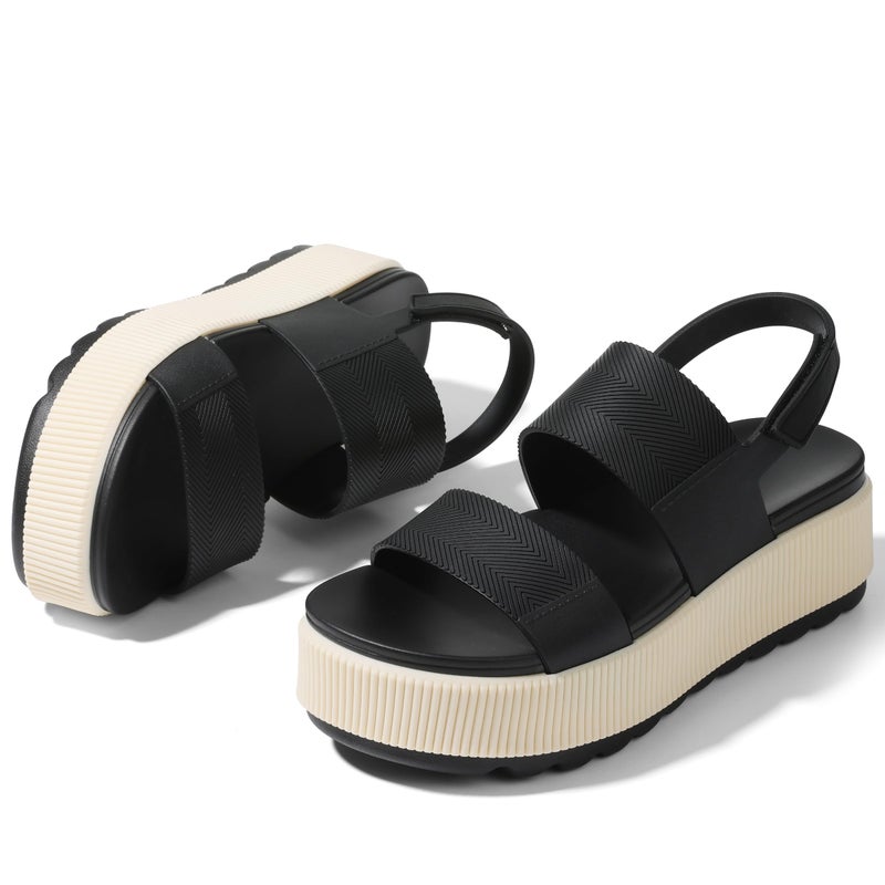 Lovee Cosee Black Platform Sandals for Women 2026 Flatform Water Sandals Chunky Wedge Lug Sole Lightweight Comfortable Summer Outfit Walking Beach Vacation Essentials Trendy Shoe Resort Wears Size 8 - Image 4