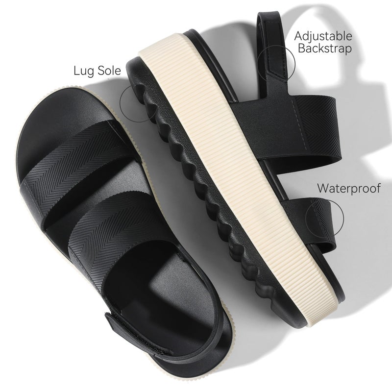Lovee Cosee Black Platform Sandals for Women 2026 Flatform Water Sandals Chunky Wedge Lug Sole Lightweight Comfortable Summer Outfit Walking Beach Vacation Essentials Trendy Shoe Resort Wears Size 8 - Image 5