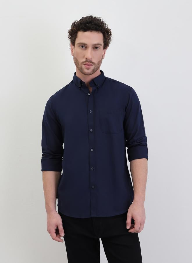 ستايلي قميص أوكسفورد بلون سادة بقصة عادية وياقة مفتوحة - Image 5