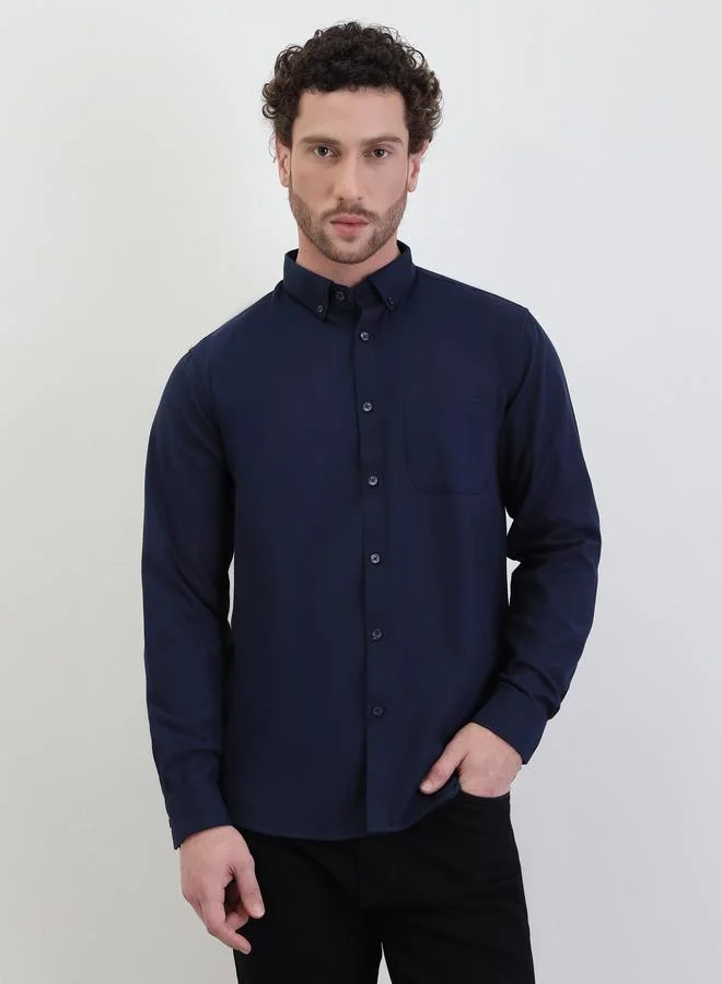 Styli Solid Oxford Regular Fit Spread Collar Shirt