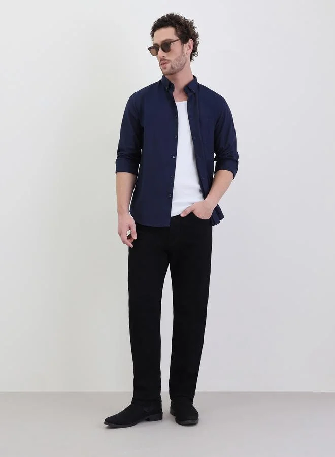 Styli Solid Oxford Regular Fit Spread Collar Shirt