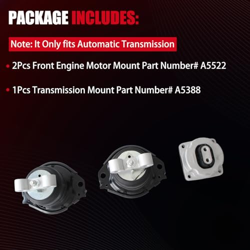AUCERAMIC 3pcs Engine Motor & Transmission Mount Kit Fit for 2011-2022 Dodge Challenger Charger Chrysler 300 3.6L 5.7L Automatic Transmission Replace# A5522 A5388 3162 3262 5090140AG 52124671AE - Image 3