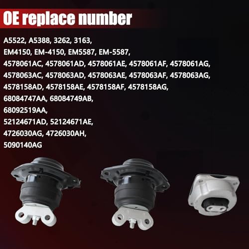 AUCERAMIC 3pcs Engine Motor & Transmission Mount Kit Fit for 2011-2022 Dodge Challenger Charger Chrysler 300 3.6L 5.7L Automatic Transmission Replace# A5522 A5388 3162 3262 5090140AG 52124671AE - Image 2