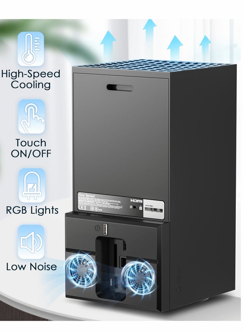 Excefore مروحة تبريد عمودية لجهاز Xbox Series X، حامل تبريد يعمل بمنفذ USB مع إضاءة LED RGB - Image 2
