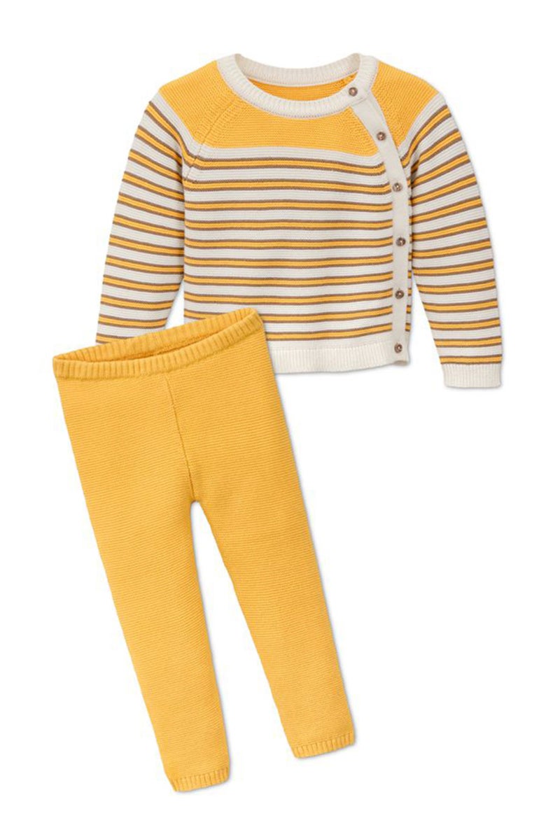 Tchibo Toddlers Boy 2 Piece Stripe Top And Bottom Set, Yellow Combo - Image 2