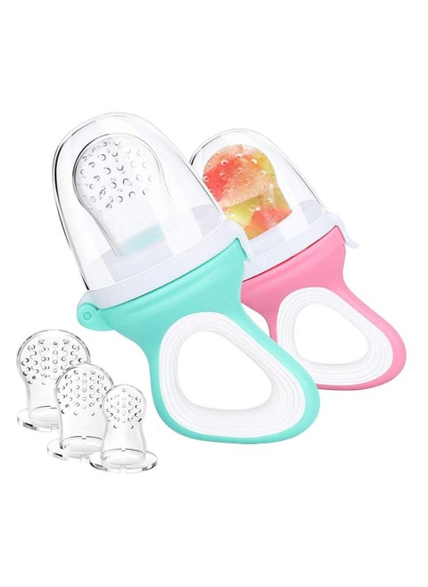 2 PCs Baby Food Fruit Feeder Pacifier with 3 PCs Replacement Silicone Pouches Fresh Food Teething Toy