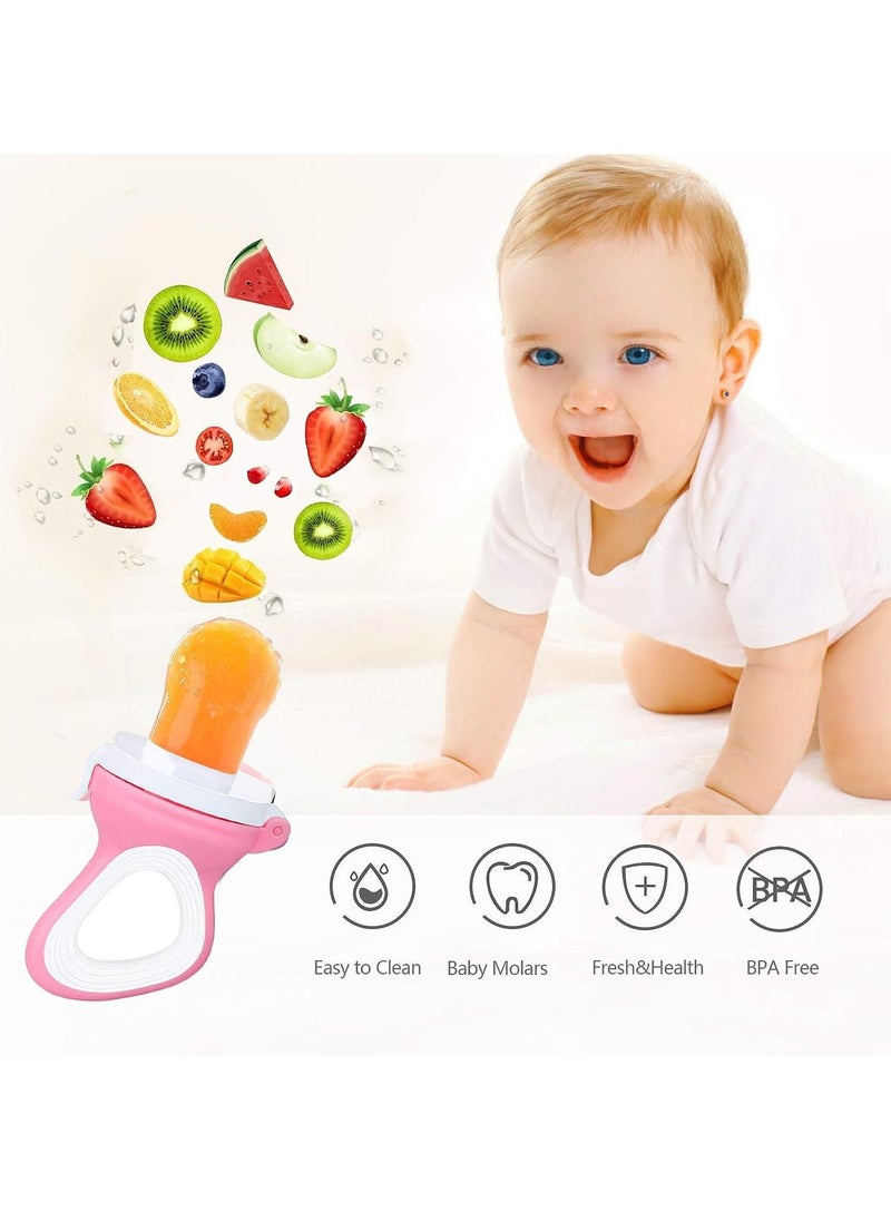 2 PCs Baby Food Fruit Feeder Pacifier with 3 PCs Replacement Silicone Pouches Fresh Food Teething Toy