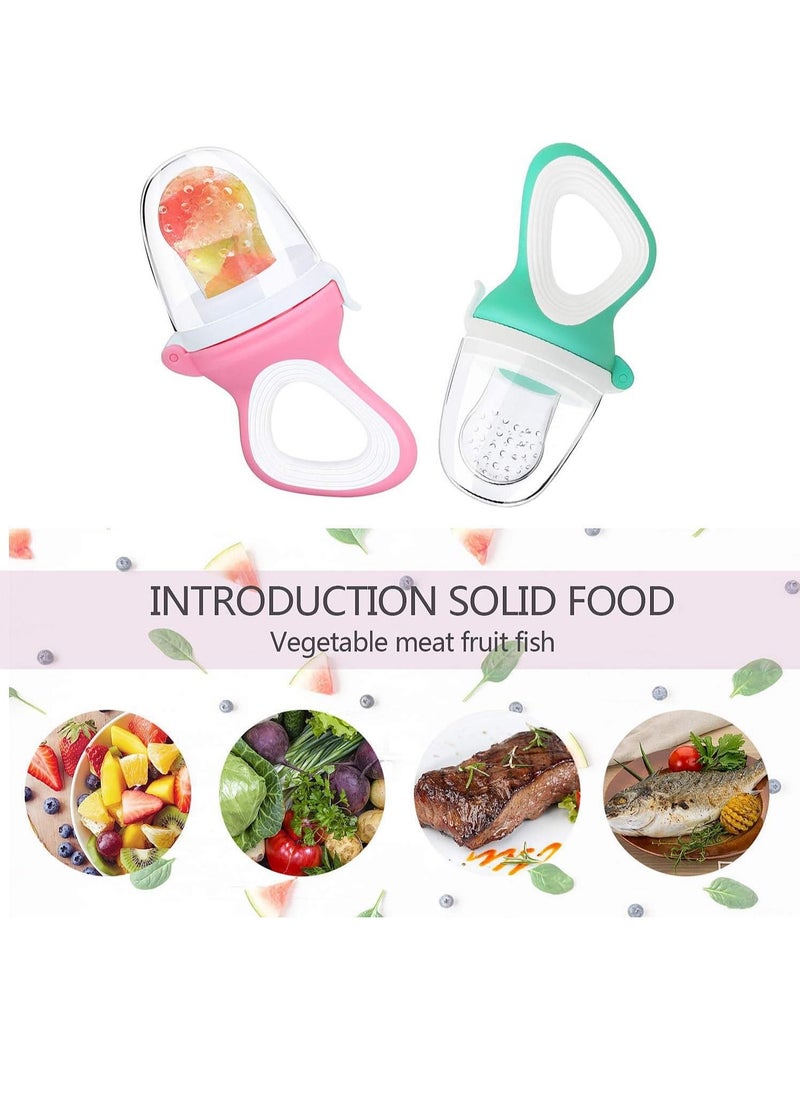 2 PCs Baby Food Fruit Feeder Pacifier with 3 PCs Replacement Silicone Pouches Fresh Food Teething Toy