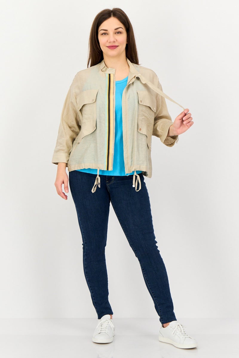 SELECTED Women Crew Neck Long Sleeve Stripe Shirt, Taupe - Image 4