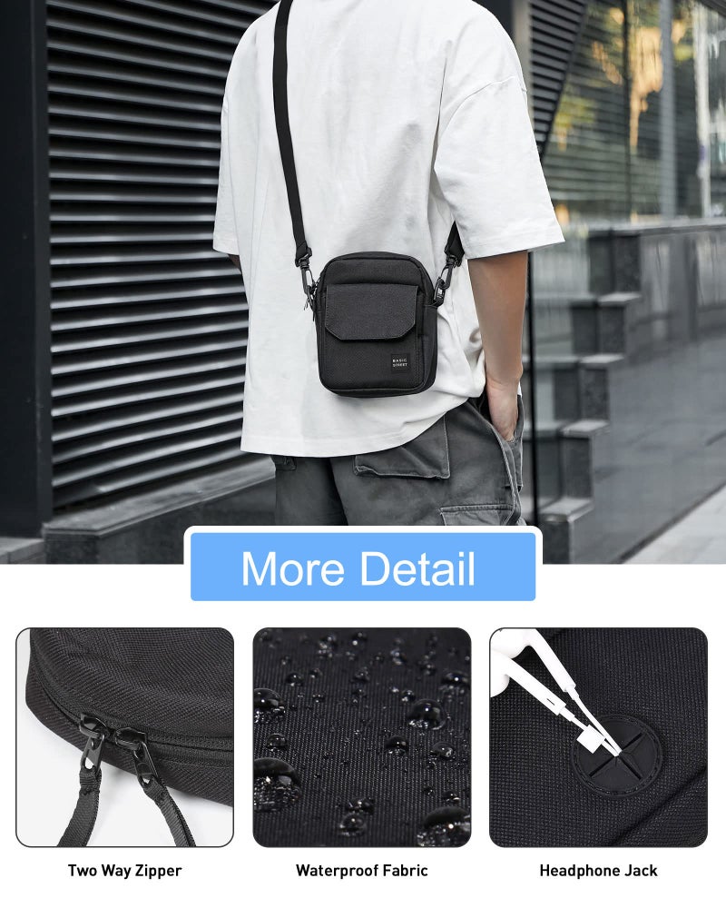 BJLFS Black Small Side Shoulder Bag Crossbody Bag For Men Women Mini Messenger Bag Satchel Bag Travel Purse Wallet Passport Holder Bag, Cell Phone Purse Neck Pouch Wallet- Unisex - Image 3