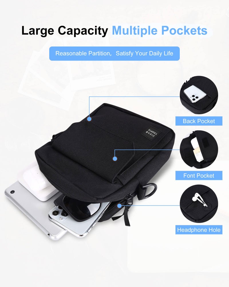 BJLFS Black Small Side Shoulder Bag Crossbody Bag For Men Women Mini Messenger Bag Satchel Bag Travel Purse Wallet Passport Holder Bag, Cell Phone Purse Neck Pouch Wallet- Unisex - Image 4