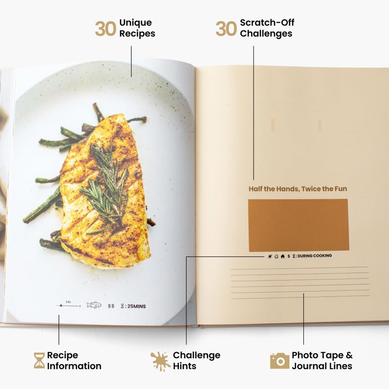 The Adventure Challenge Dinner Dates â€“ Date Night Cookbook for Couples with 30 Scratch-Off Recipes & Surprise Activities | Romantic Newlywed Gift | Couples Cooking Date Night Idea Book - Image 2