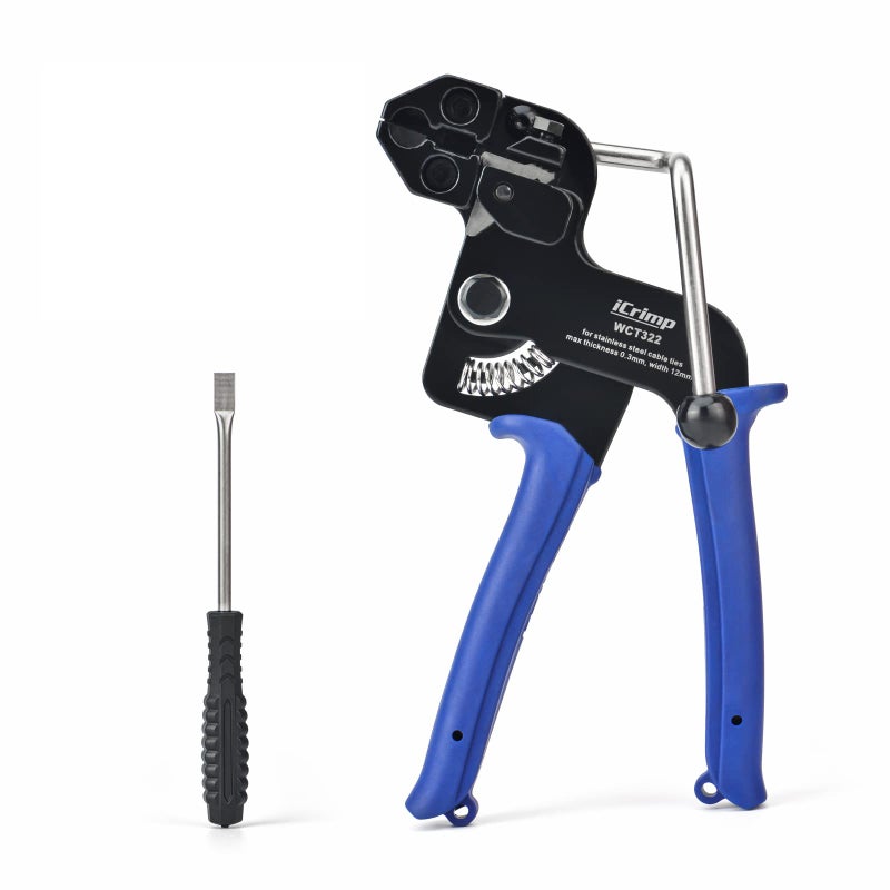 iCrimp Stainless Steel Cable Tie Gun Wrap Tool Metal Zip Tie Tightener Tensioning & Cutting Functional Cable Tie Gun c/w Free Zip Tie Release Tool - Image 1