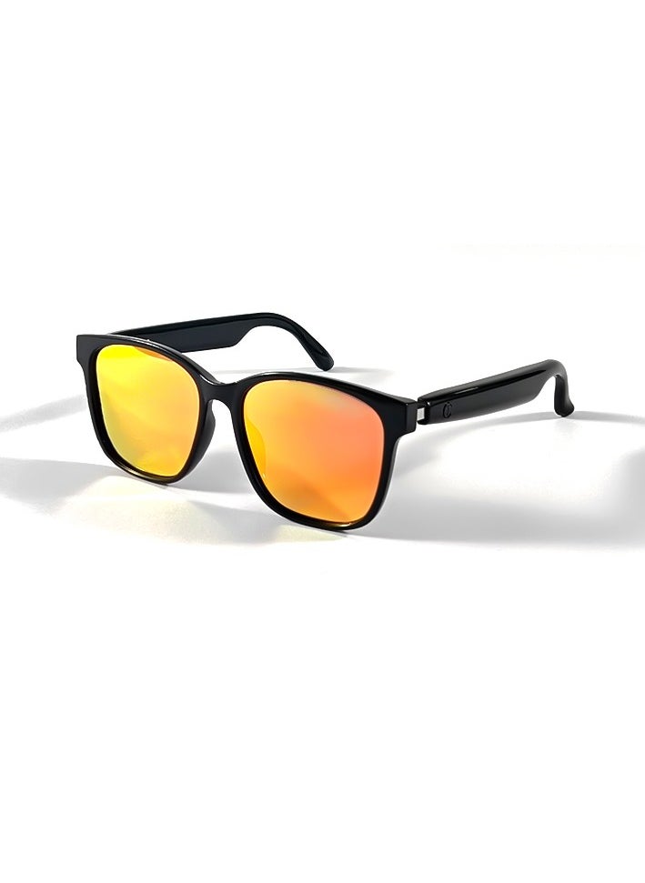 General Classic Smart Sunglasses Bluetooth Headphones Sunglasses Bilateral Stereo Sound Hands-Free Calling Music Audio Mic Sunglasses High-Efficiency Sunscreen, UV400 Protection Orange Lens  - Image 1