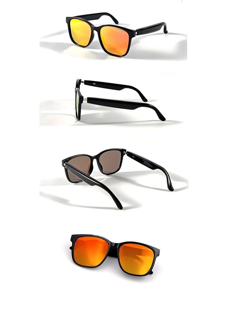 General Classic Smart Sunglasses Bluetooth Headphones Sunglasses Bilateral Stereo Sound Hands-Free Calling Music Audio Mic Sunglasses High-Efficiency Sunscreen, UV400 Protection Orange Lens  - Image 4