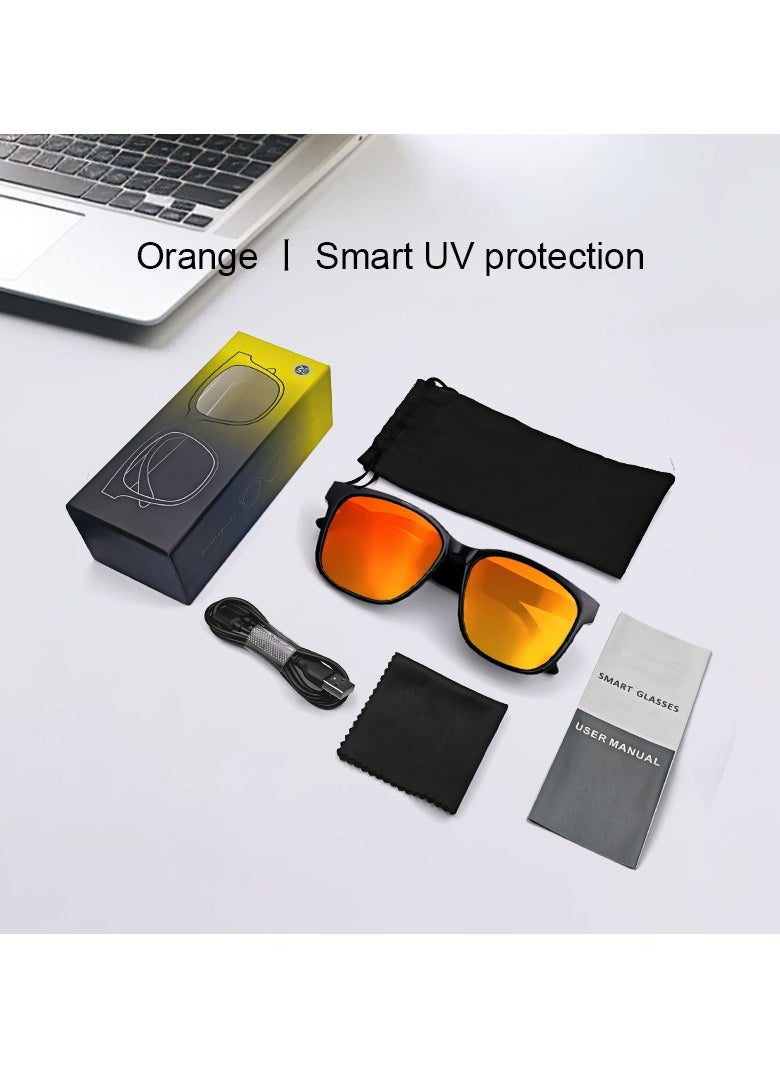 General Classic Smart Sunglasses Bluetooth Headphones Sunglasses Bilateral Stereo Sound Hands-Free Calling Music Audio Mic Sunglasses High-Efficiency Sunscreen, UV400 Protection Orange Lens  - Image 5