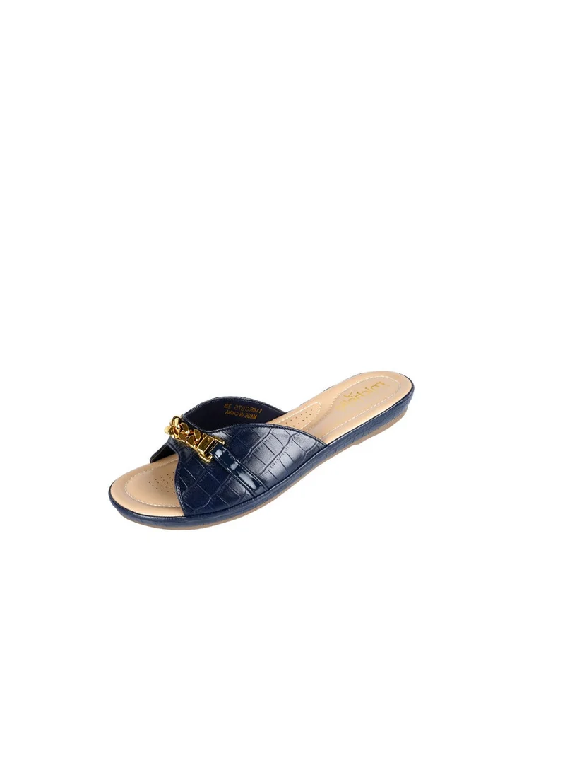 Michelle Morgan 092-2298 Michelle Morgan Ladies Croco Print Flat Sandals Blue