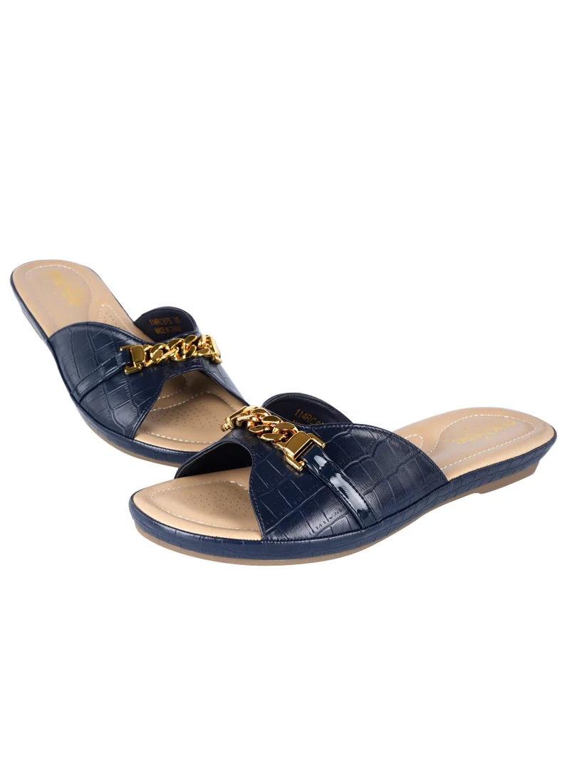 Michelle Morgan 092-2298 Michelle Morgan Ladies Croco Print Flat Sandals Blue