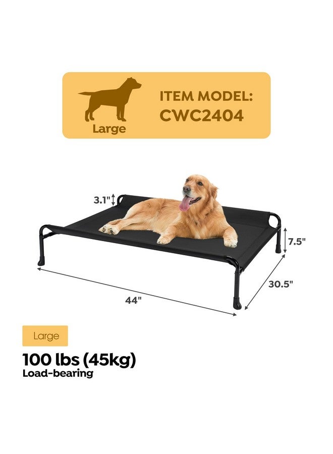 Cooling Elevated Dog Bed, Raised Dog Beds For Large Dogs, Outdoor Dog Bed With Guardrail, Upgraded NonSlip Feet, Breathable Teslin Mesh, Portable Camping Dog Cot, Large, Black, Cwc2404