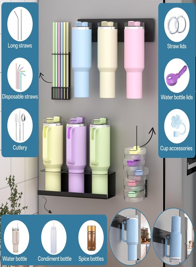 DTUQYX Magnetic Stanley Tumbler Holder for Refrigerator, Tumbler Organizer Fits 30&40oz Stanley Cups, Water Bottle Organizer with Lid & Straw Holder, Stanley Cup Accessories for Kitchen Fridge (Black) - Image 2