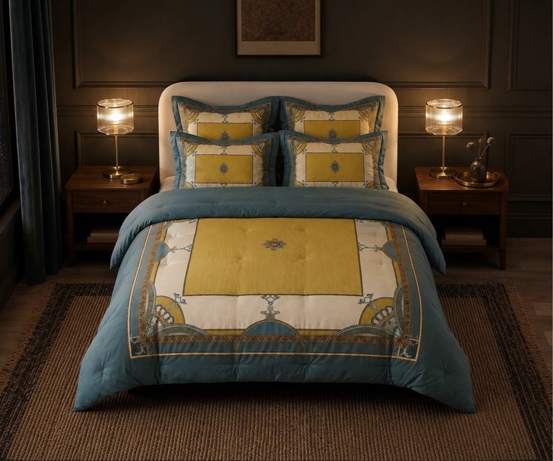 HOMETOPIA King Size 6 Piece Bedding Set Designer Hand Drawn Print Comforter Set Cooling Breathable Soft Stretch Fabric Luxury Duvet Set for AC Room - Image 1
