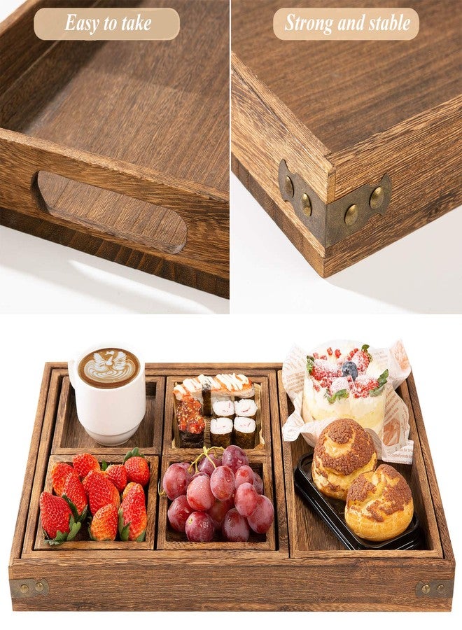 Yangbaga Rustic Wooden Serving Trays with Handle - Set of 7 Rectangular Platters for Entertaining, Breakfast, Coffee Table, Home Decor - Image 4