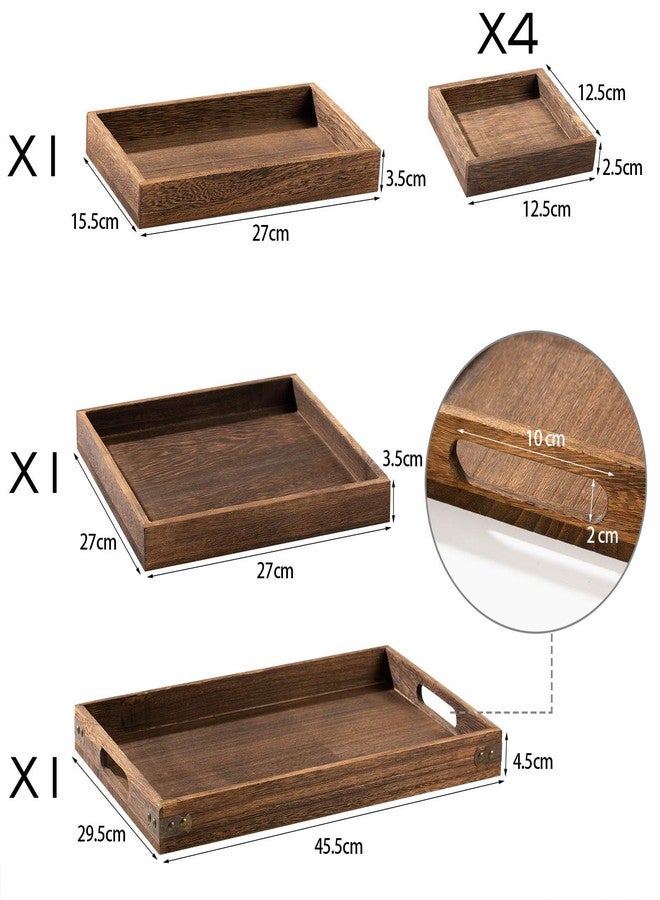 Yangbaga Rustic Wooden Serving Trays with Handle - Set of 7 Rectangular Platters for Entertaining, Breakfast, Coffee Table, Home Decor - Image 2