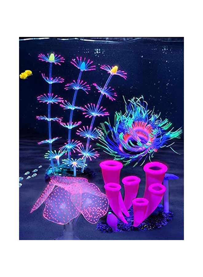 عام 4 قطع من زينة أحواض السمك ذات تأثير متوهج، نباتات مرجانية صناعية متوهجة من السيليكون لأحواض السمك - Image 1