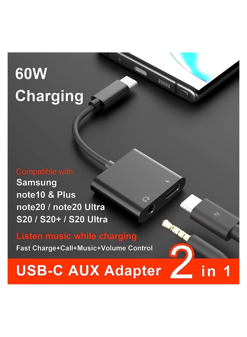 USB C to 3.5mm Headphone Adapter,60W Fast Charge,ivoros Type C Audio Jack Earphone Aux Converter,Work for iPad Pro/Air 4,Samsung Galaxy S21/S20/FE 5G  - Image 2