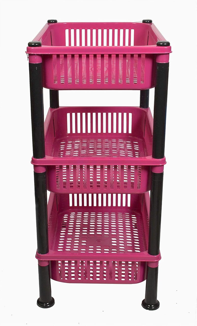 mastBus 1 Set Vegetable Rack Plastic for Sabji Multipurpose Stand Heavy Duty Stand Pink 3 Racks - Image 5